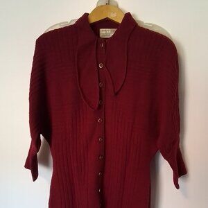 Vintage 1950's 1960's cranberry red 2 piece knit women's dress, Size M/L